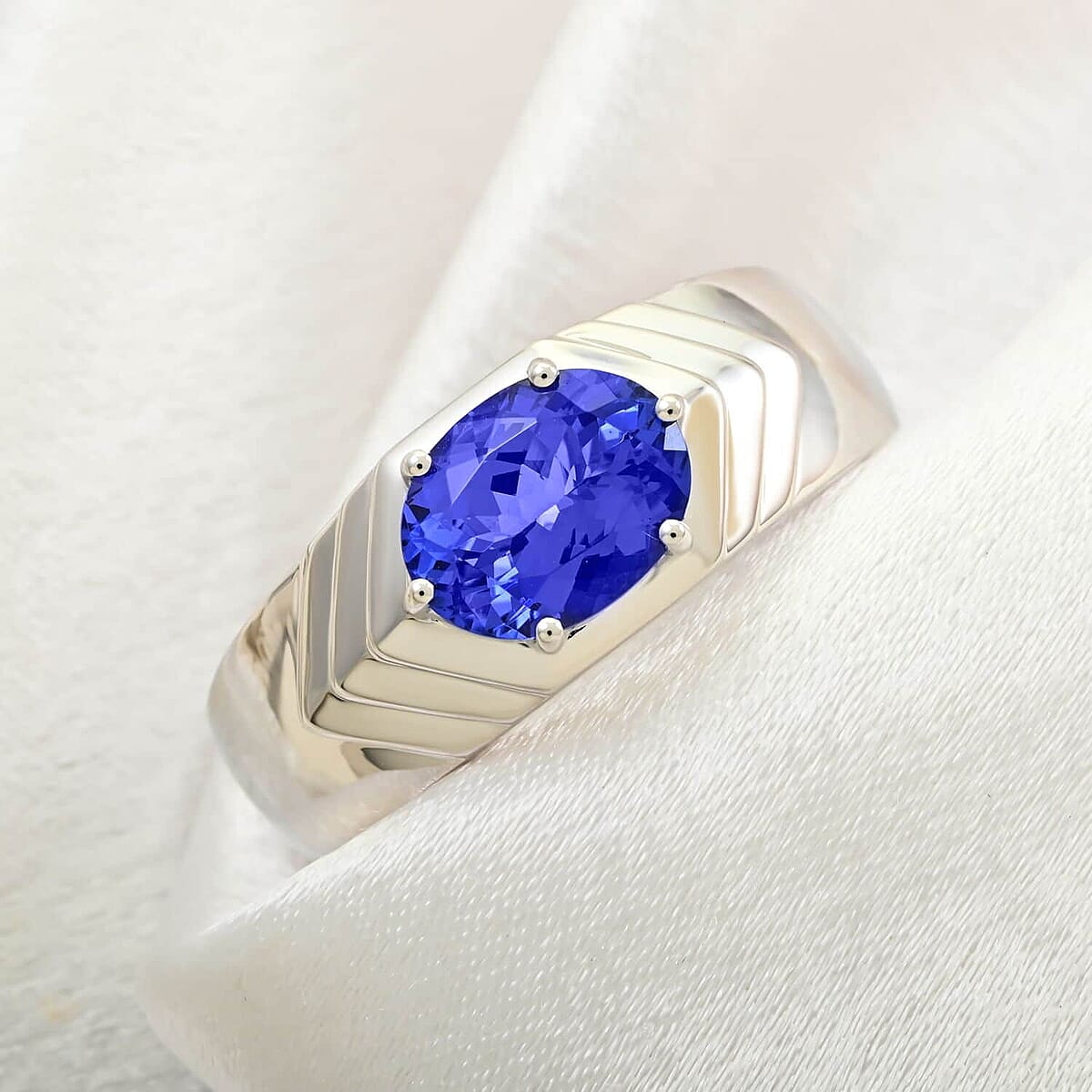 Luxoro AAA Tanzanite 2.50 ctw Solitaire Men's Ring in 14K White Gold (Size 10.5) 7.30 Grams image number 1
