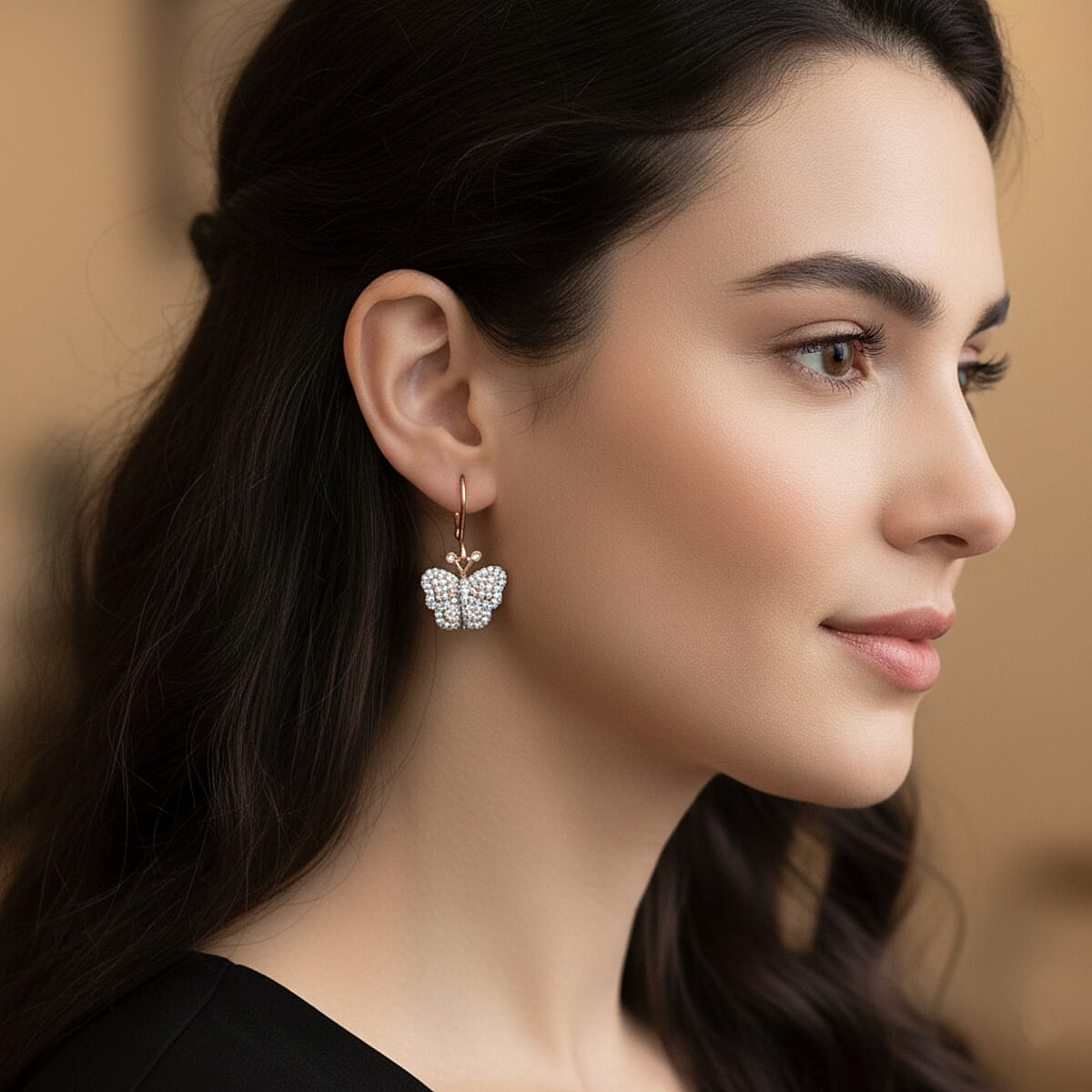 Doorbuster Natural Pink and White Diamond 0.50 ctw Butterfly Earrings in Vermeil Rose Gold Over Sterling Silver (Del. in 10-12 Days) image number 2