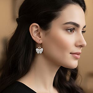 Natural Pink and White Diamond Butterfly Earrings in Vermeil RG Over Sterling Silver 0.50 ctw