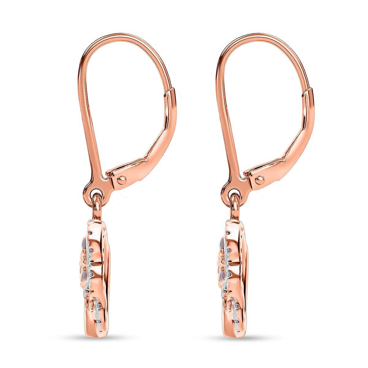 Doorbuster Natural Pink and White Diamond 0.50 ctw Butterfly Earrings in Vermeil Rose Gold Over Sterling Silver (Del. in 10-12 Days) image number 3