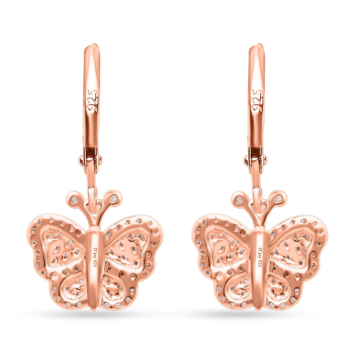 Doorbuster Natural Pink and White Diamond 0.50 ctw Butterfly Earrings in Vermeil Rose Gold Over Sterling Silver (Del. in 10-12 Days) image number 4