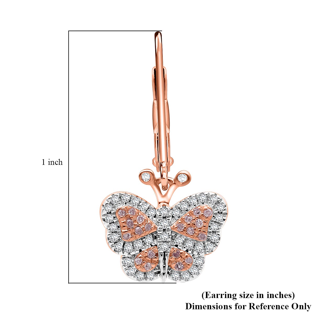 Doorbuster Natural Pink and White Diamond 0.50 ctw Butterfly Earrings in Vermeil Rose Gold Over Sterling Silver (Del. in 10-12 Days) image number 5