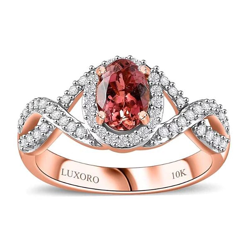 Luxoro AAA Blush Tourmaline and G-H I2 Diamond 1.15 ctw Infinity Love Ring in 10K Rose Gold (Size 5.0)