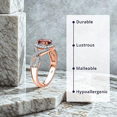 Luxoro AAA Blush Tourmaline and G-H I2 Diamond 1.15 ctw Infinity Love Ring in 10K Rose Gold (Size 5.0)