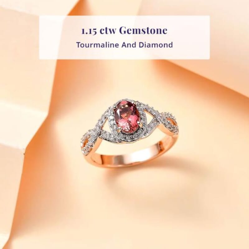 Luxoro AAA Blush Tourmaline and G-H I2 Diamond 1.15 ctw Infinity Love Ring in 10K Rose Gold (Size 9.5)