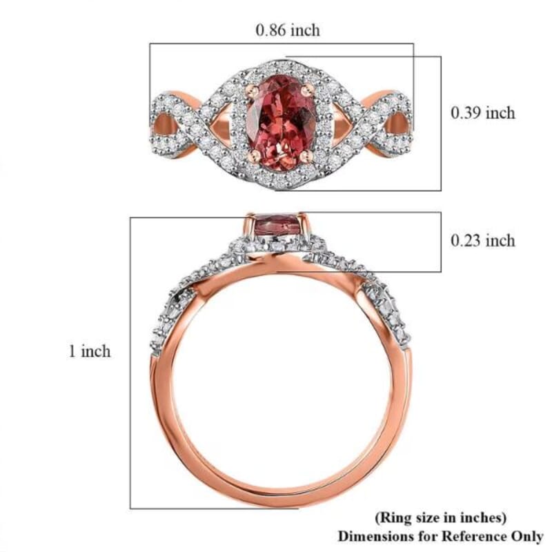 Luxoro AAA Blush Tourmaline and G-H I2 Diamond 1.15 ctw Infinity Love Ring in 10K Rose Gold (Size 9.5)