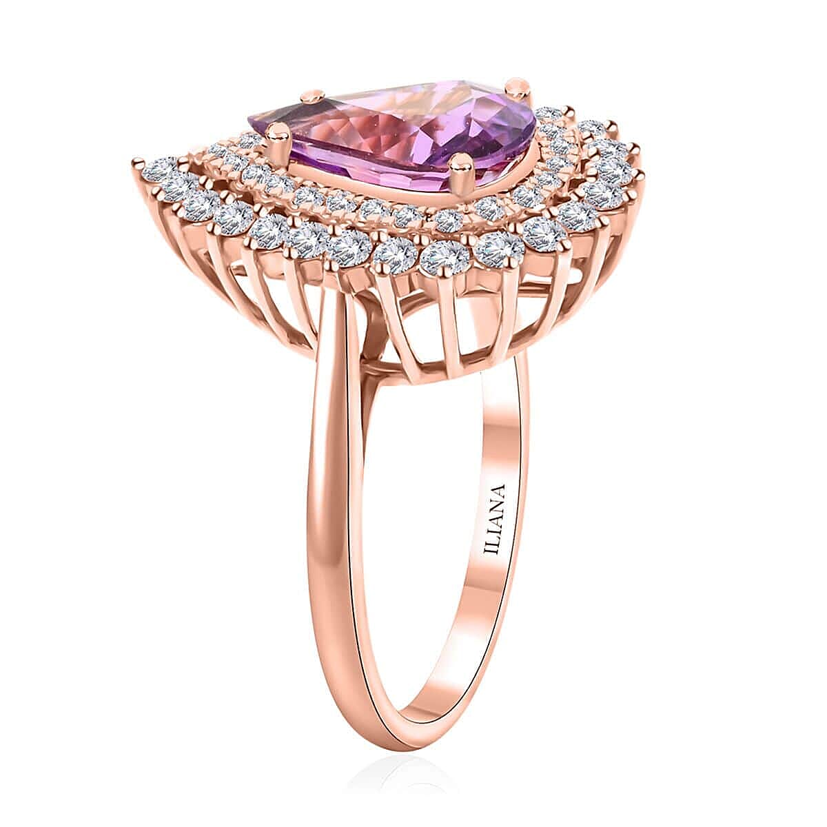 One Of A Kind Certified & Appraised Iliana AAA Purple Sapphire and G-H SI Diamond 3.80 ctw Ring in 18K Rose Gold (Size 8.0) image number 3