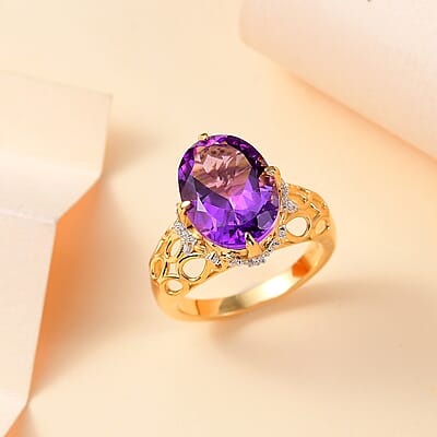 Moroccan Amethyst and Moissanite 5.90 ctw Ring in 18K Vermeil Yellow Gold Over Sterling Silver (Size 10.0)