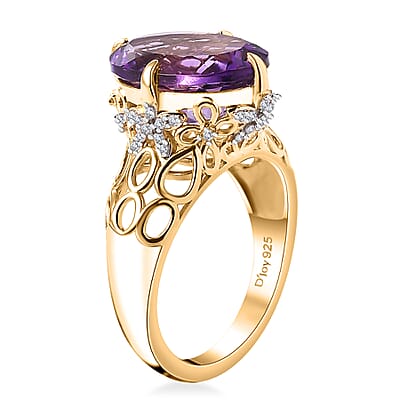 Moroccan Amethyst and Moissanite 5.90 ctw Ring in 18K Vermeil Yellow Gold Over Sterling Silver (Size 10.0)