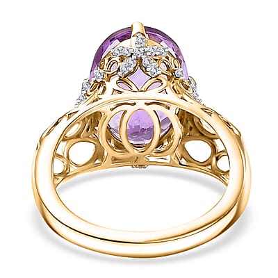 Moroccan Amethyst and Moissanite 5.90 ctw Ring in 18K Vermeil Yellow Gold Over Sterling Silver (Size 10.0)