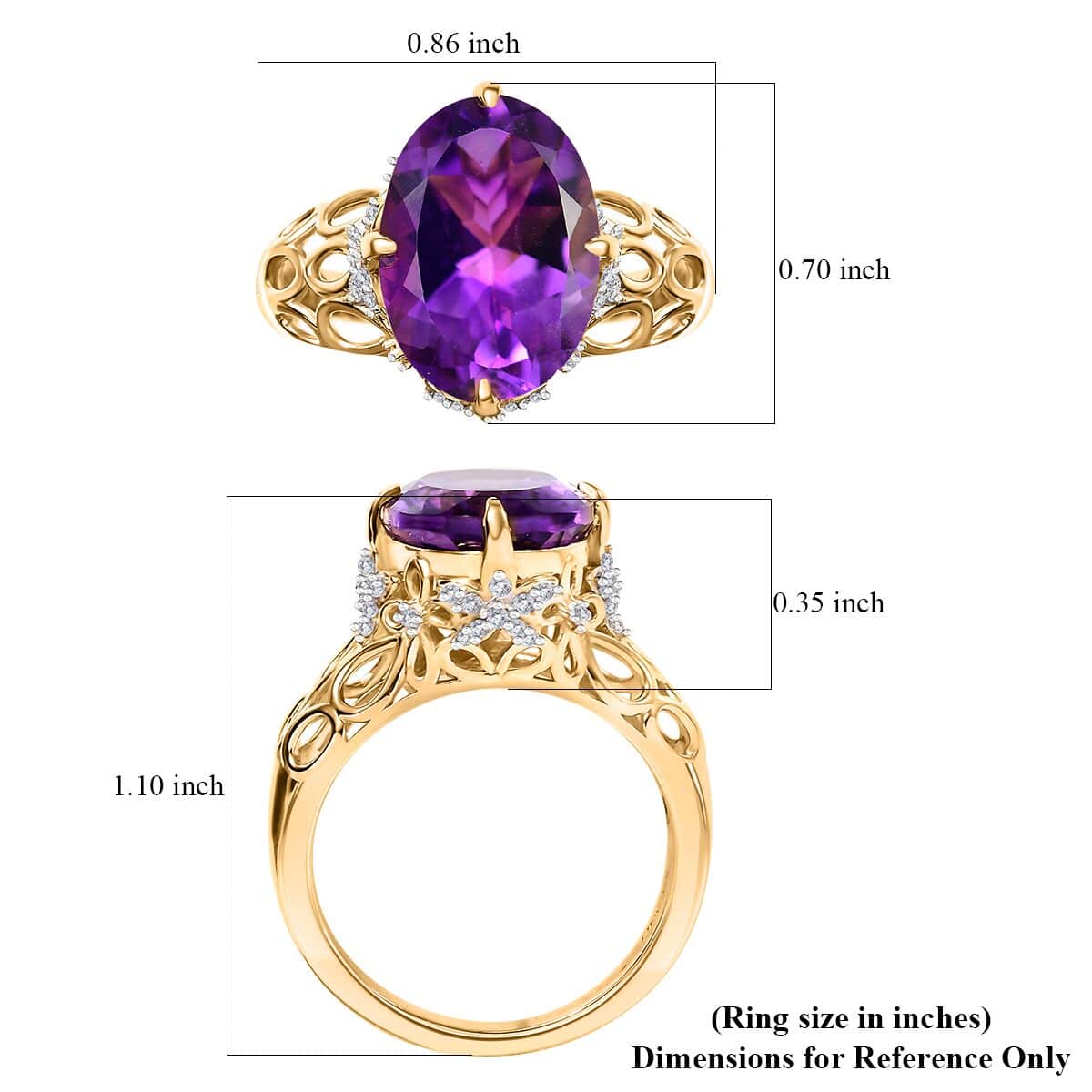 Moroccan Amethyst and Moissanite 5.90 ctw Ring in 18K Vermeil Yellow Gold Over Sterling Silver (Size 7.0) image number 5