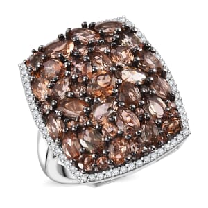 Jenipapo Andalusite and White Zircon 6.10 ctw Sea Pebbles Ring in Rhodium Over Sterling Silver (Size 8.0)