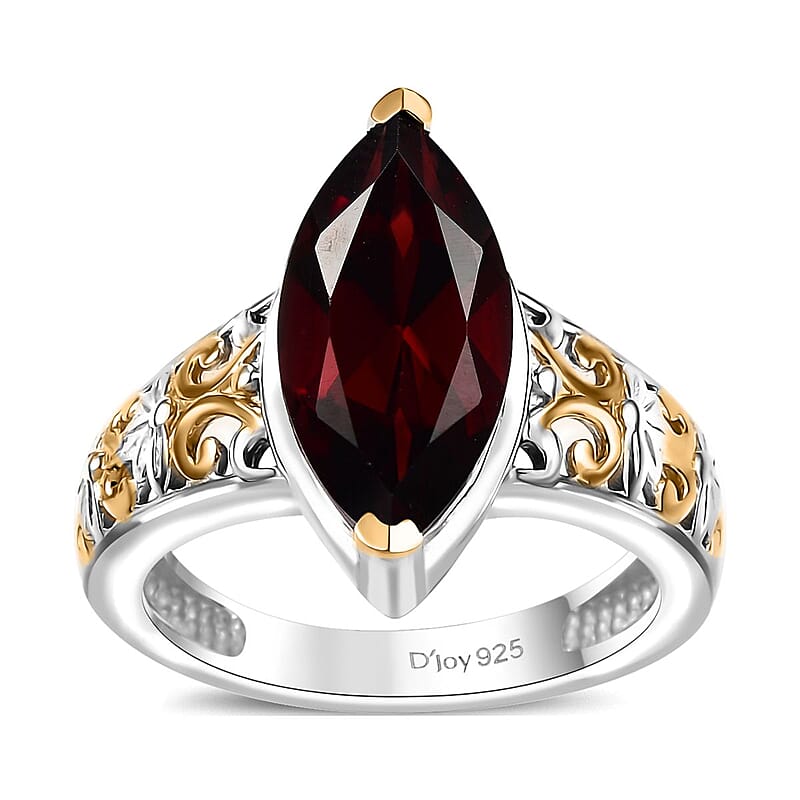 D'Joy Mozambique Garnet Filigree Ring in 18K Vermeil YG and Rhodium Over Sterling Silver 3.40 ctw (Size 10.0)