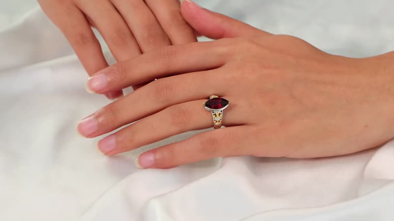Mozambique Garnet Filigree Ring in 18K Vermeil YG and Rhodium Over Sterling Silver (Size 11.0) 3.40 ctw