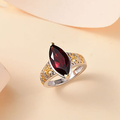D'Joy Mozambique Garnet Filigree Ring in 18K Vermeil YG and Rhodium Over Sterling Silver 3.40 ctw (Size 10.0)