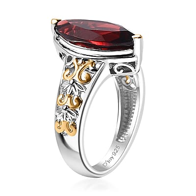 D'Joy Mozambique Garnet Filigree Ring in 18K Vermeil YG and Rhodium Over Sterling Silver 3.40 ctw (Size 10.0)