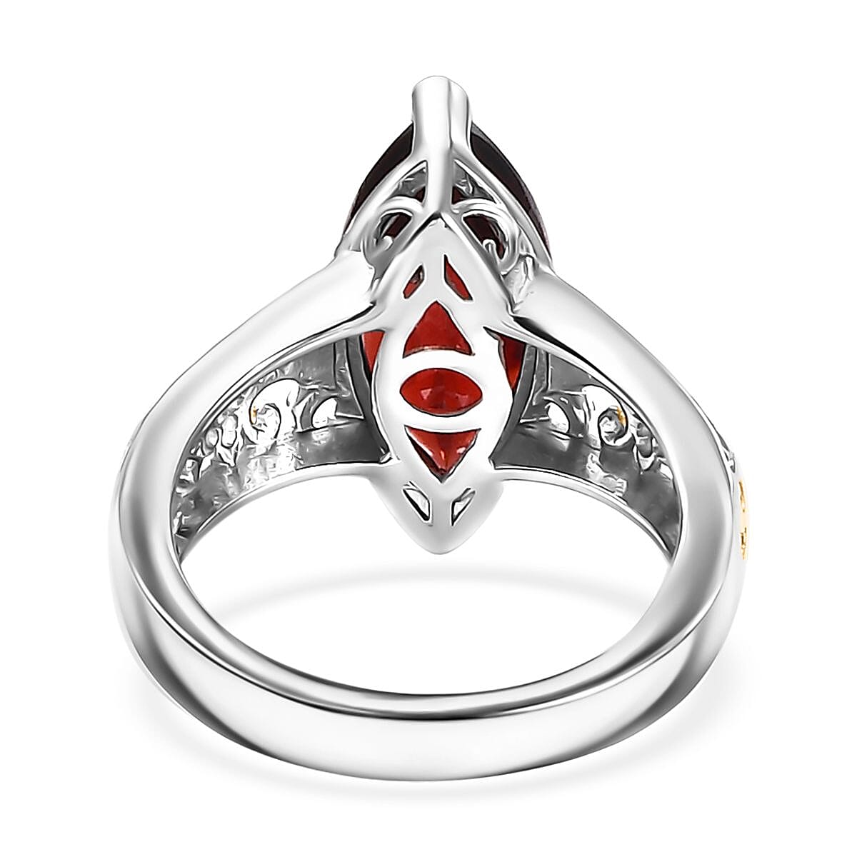 D'Joy Mozambique Garnet Filigree Ring in 18K Vermeil YG and Rhodium Over Sterling Silver 3.40 ctw (Size 10.0)