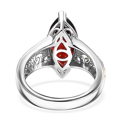 D'Joy Mozambique Garnet Filigree Ring in 18K Vermeil YG and Rhodium Over Sterling Silver 3.40 ctw (Size 10.0)