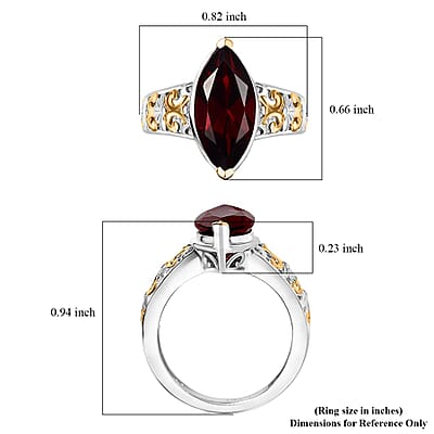 D'Joy Mozambique Garnet Filigree Ring in 18K Vermeil YG and Rhodium Over Sterling Silver 3.40 ctw (Size 10.0)