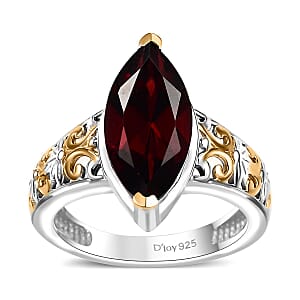 Mozambique Garnet 3.40 ctw Filigree Ring in 18K Vermeil YG and Rhodium Over Sterling Silver (Size 6.0)