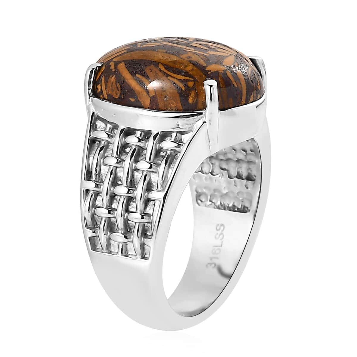 Script Stone Solitaire 9.35 ctw Ring in Stainless Steel (Size 10.0)  image number 3