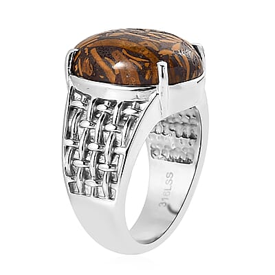 Script Stone Solitaire 9.35 ctw Ring in Stainless Steel (Size 10.0) 