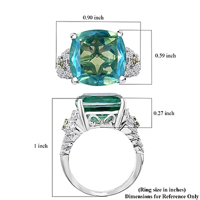 Peacock Quartz (Triplet) and Multi Gemstone Feather Ring in Rhodium Over Sterling Silver (Size 6.0)