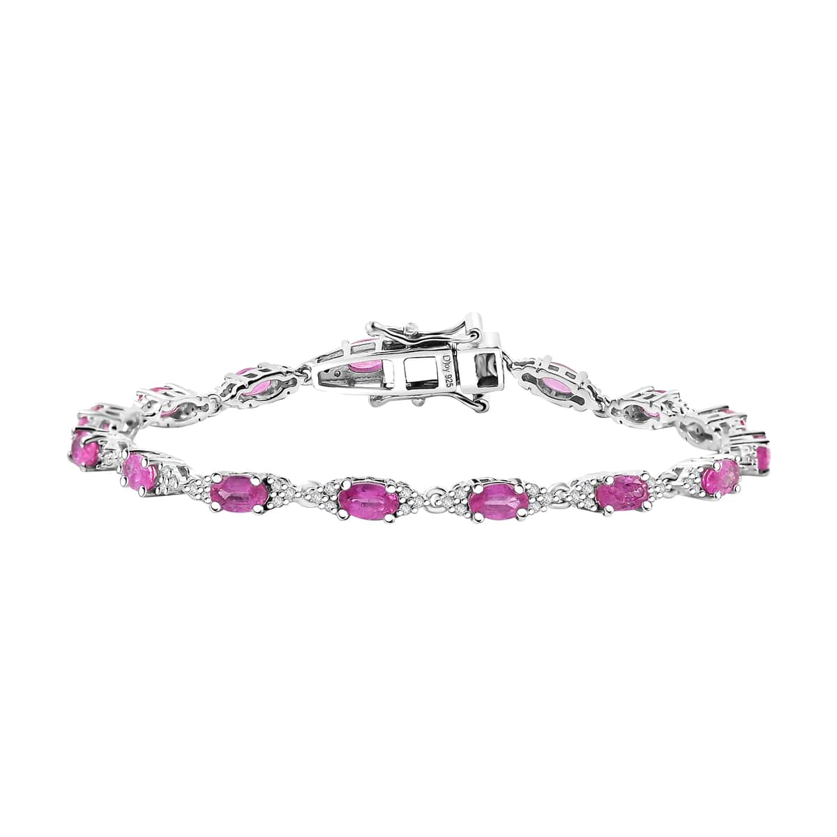 Premium Mozambique Pink Sapphire and Moissanite 6.65 ctw Bracelet in Rhodium Over Sterling Silver (8.00 In) image number 0