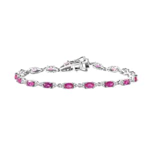 Premium Mozambique Pink Sapphire and Moissanite 5.90 ctw Art Deco Bracelet in Rhodium Over Sterling Silver (7.25 In)