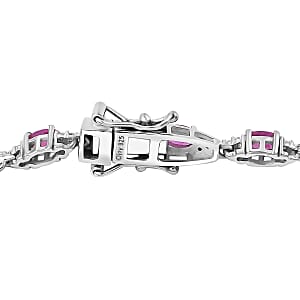 D'Joy Premium Mozambique Pink Sapphire and Moissanite 5.90 ctw Art Deco Bracelet in Rhodium Over Sterling Silver (7.25 In)