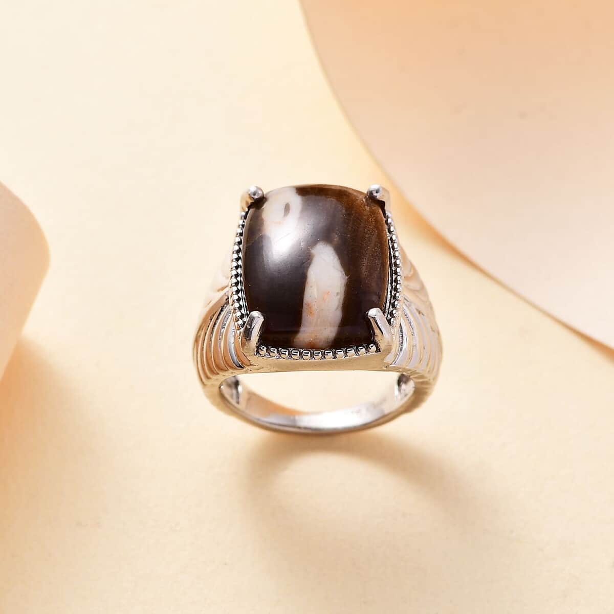 Karis Peanut Wood Jasper 8.65 ctw Solitaire Ring in Platinum Bond (Size 10.0) image number 1