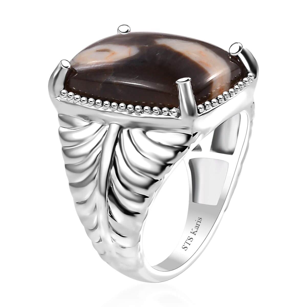 Karis Peanut Wood Jasper 8.65 ctw Solitaire Ring in Platinum Bond (Size 10.0) image number 3