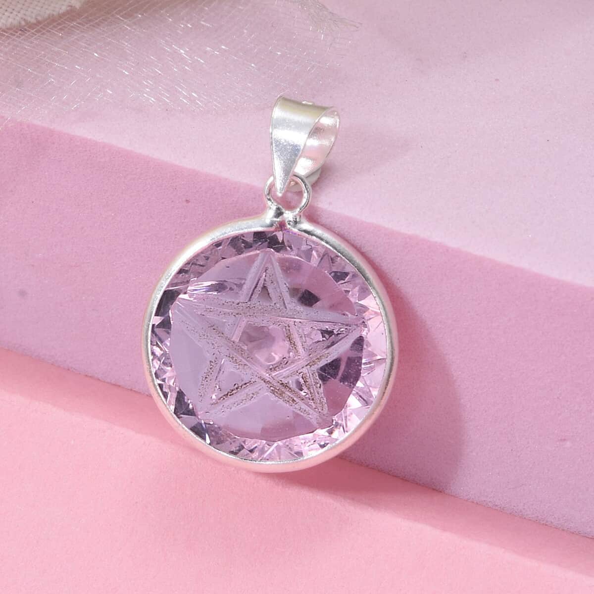 Simulated Pink Diamond Pendant in Sterling Silver image number 1