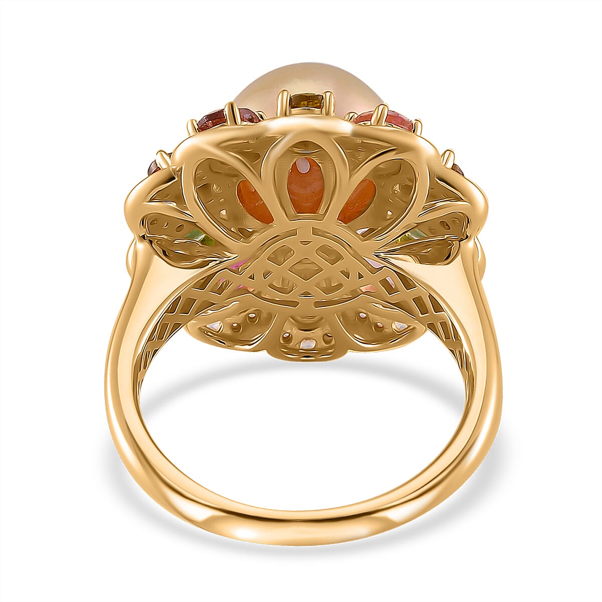 South Sea Golden Cultured Pearl and Multi Gemstone 2.30 ctw Blossom Ring in 18K Vermeil Yellow Gold Over Sterling Silver (Size 6.0) image number 3