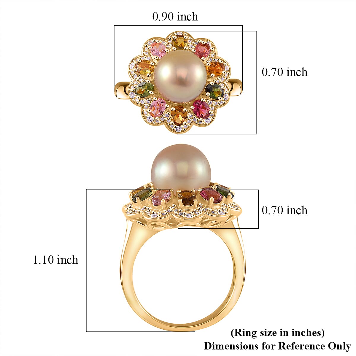 South Sea Golden Cultured Pearl and Multi Gemstone 2.30 ctw Blossom Ring in 18K Vermeil Yellow Gold Over Sterling Silver (Size 6.0) image number 4