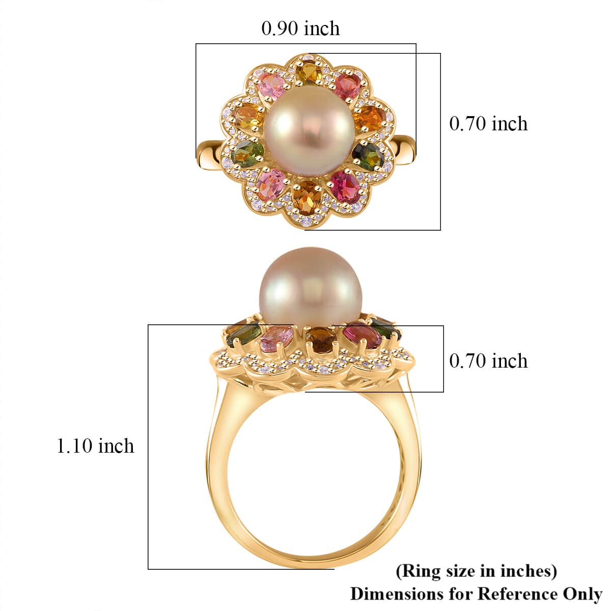 South Sea Golden Cultured Pearl and Multi Gemstone 2.30 ctw Blossom Ring in 18K Vermeil Yellow Gold Over Sterling Silver (Size 7.0) image number 4