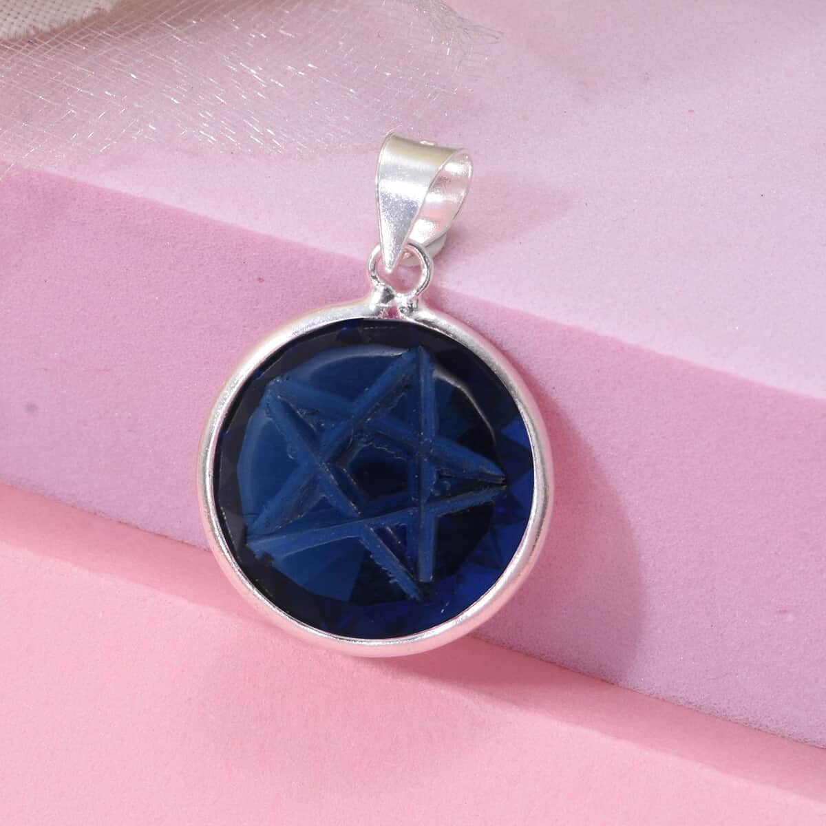 Simulated Blue Diamond Pendant in Sterling Silver image number 1