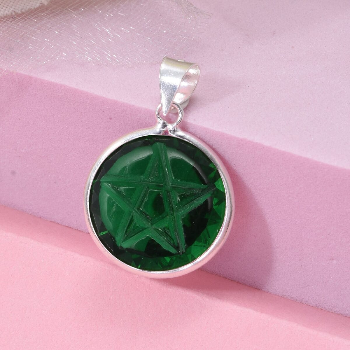 Simulated Green Diamond Pendant without Chain in Sterling Silver image number 1