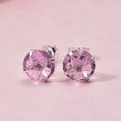 Simulated Pink Diamond Earrings in Sterling Silver