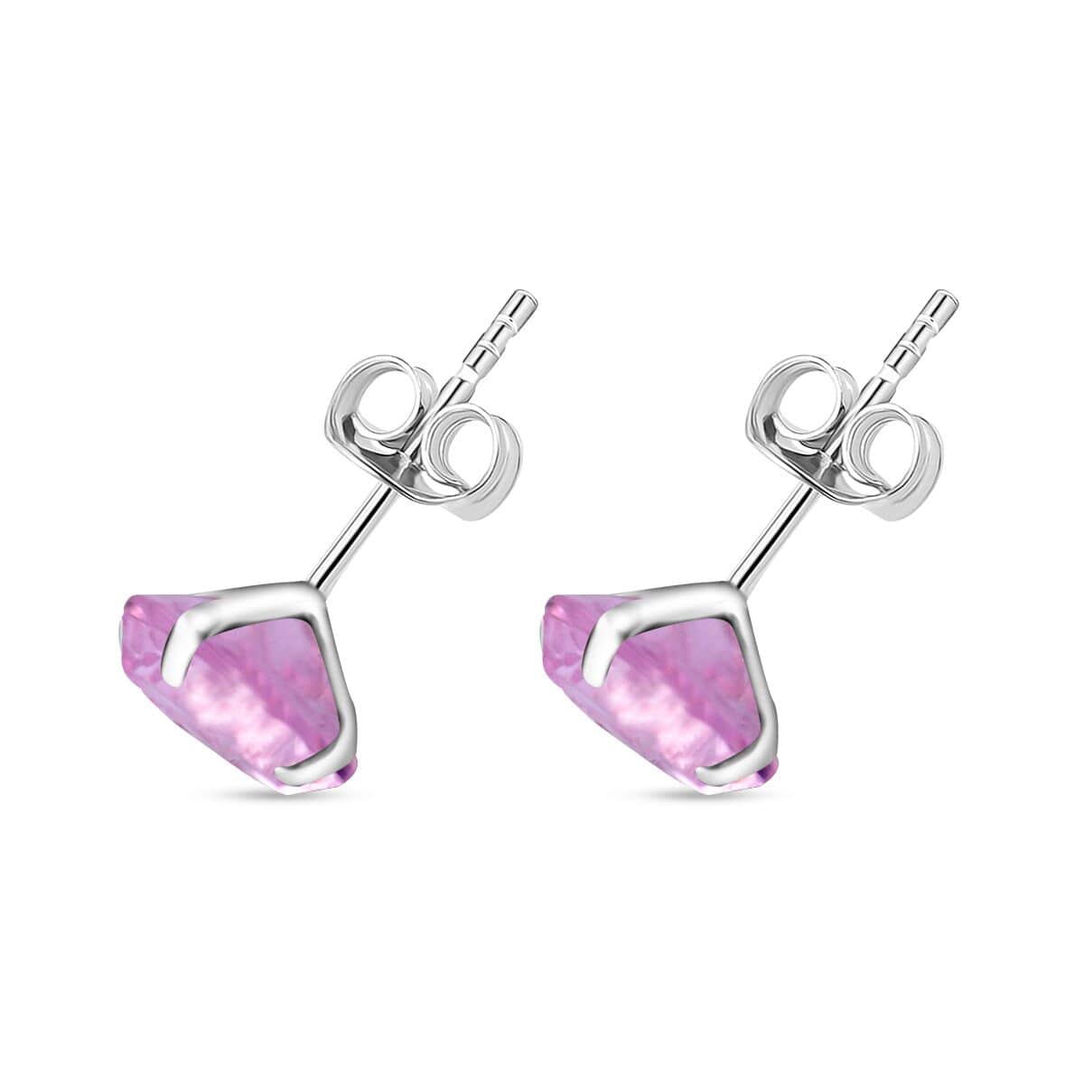 Simulated Pink Diamond Earrings in Sterling Silver image number 3