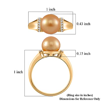 South Sea Golden Cultured Pearl and Diamond 0.06 ctw Ring in 18K Vermeil Yellow Gold Over Sterling Silver (Size 10.0)
