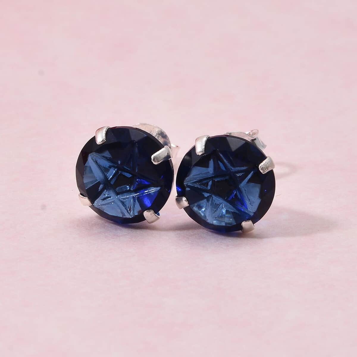 Simulated Blue Diamond Earrings in Sterling Silver image number 1