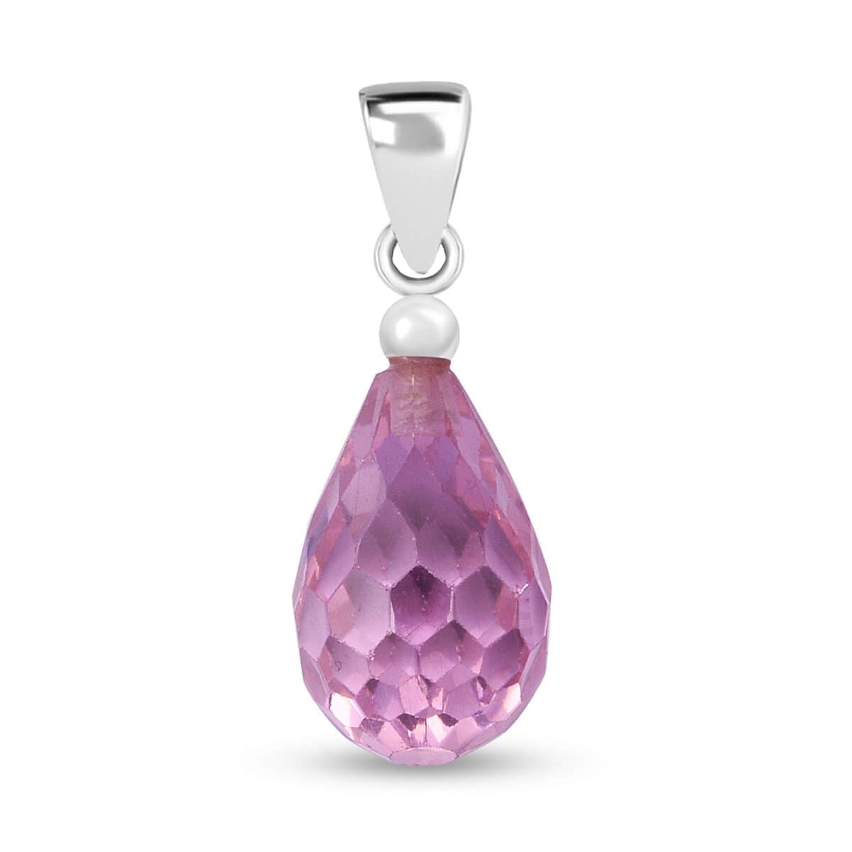 Simulated Pink Diamond Drop Pendant in Sterling Silver image number 0