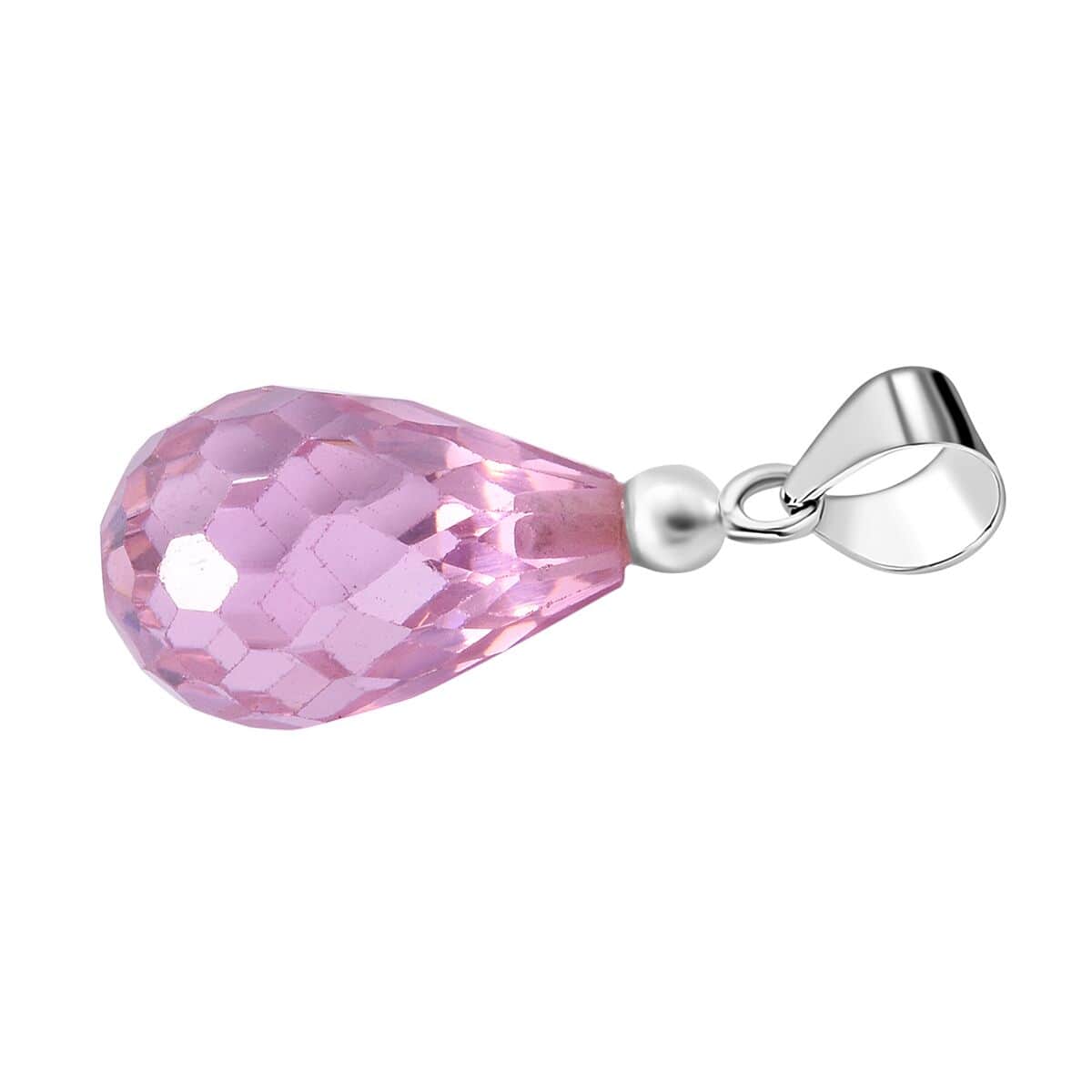 Simulated Pink Diamond Drop Pendant in Sterling Silver image number 2