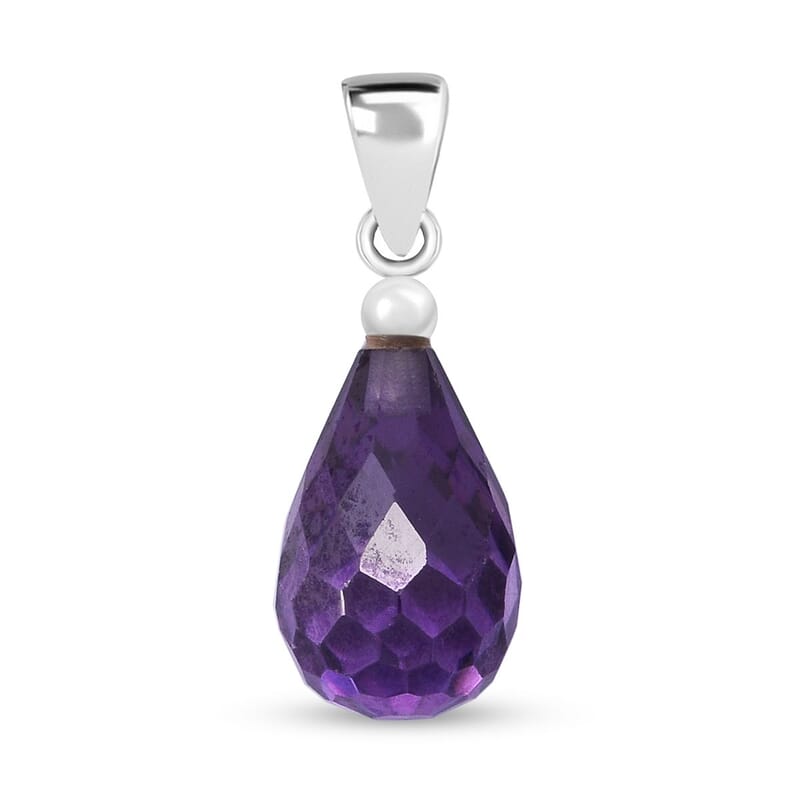 Simulated Purple Diamond Drop Pendant without Chain in Sterling Silver