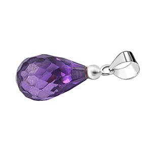 Simulated Purple Diamond Drop Pendant without Chain in Sterling Silver