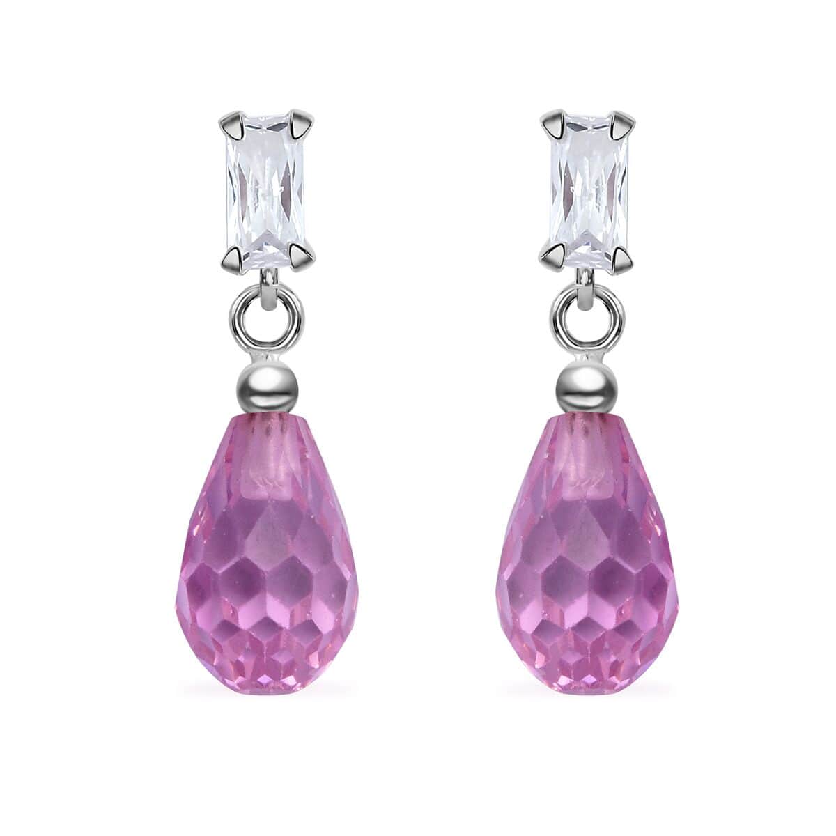 Simulated Pink and White Diamond 9.20 ctw Earrings in Sterling Silver image number 0