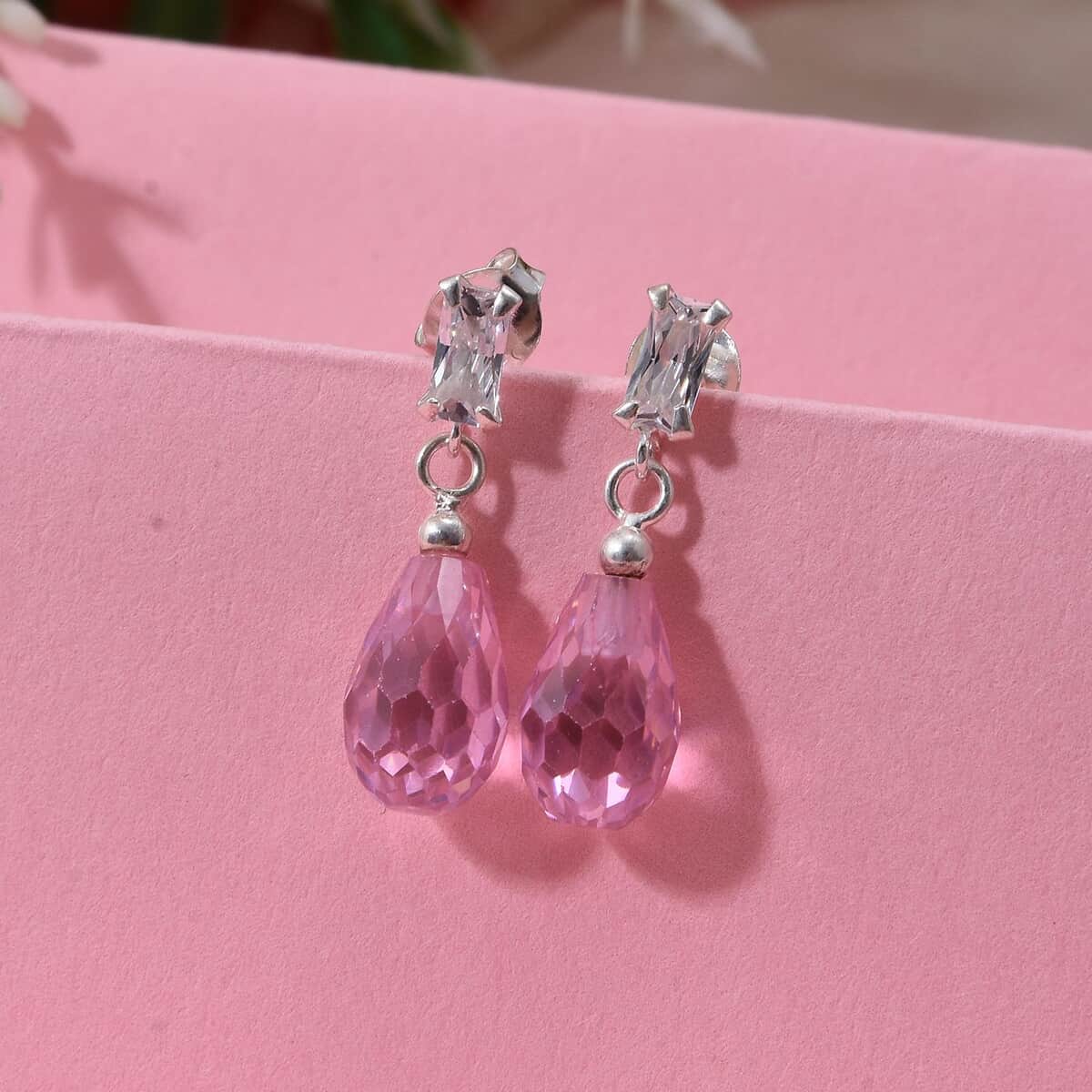 Simulated Pink and White Diamond 9.20 ctw Earrings in Sterling Silver image number 1