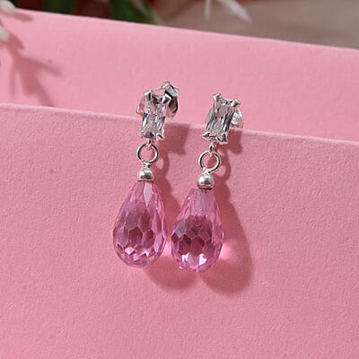 Simulated Pink and White Diamond 9.20 ctw Earrings in Sterling Silver