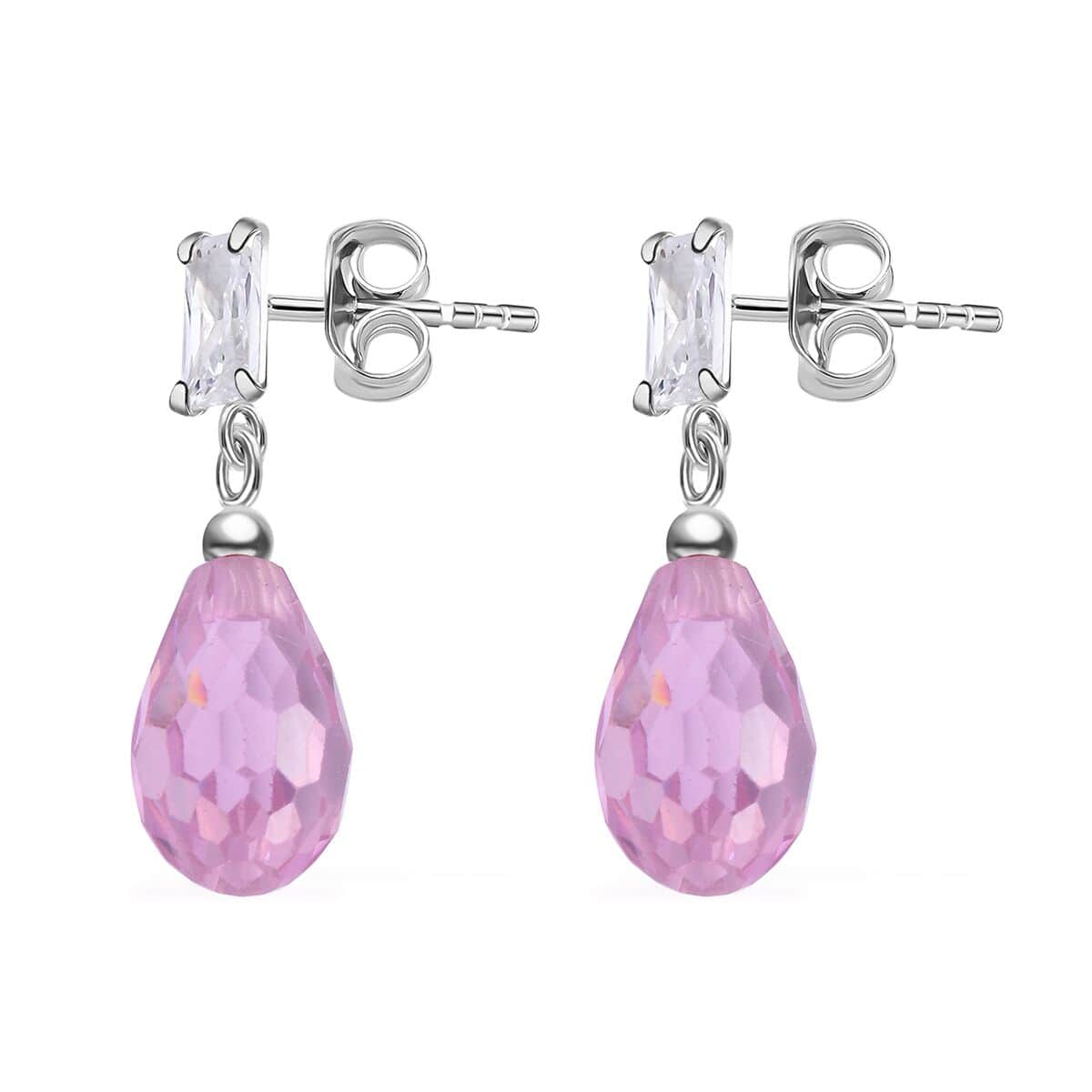 Simulated Pink and White Diamond 9.20 ctw Earrings in Sterling Silver image number 3